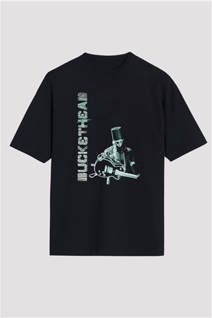Buckethead Baskılı Unisex Siyah Oversize Tişört - Tshirt