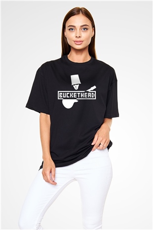 Buckethead Baskılı Unisex Siyah Oversize Tişört - Tshirt