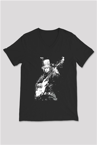 Buckethead Baskılı Unisex Siyah V Yaka Tişört - Tshirt