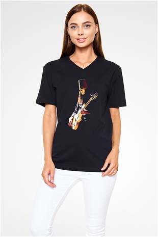 Buckethead Baskılı Unisex Siyah V Yaka Tişört - Tshirt