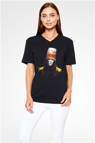 Buckethead Baskılı Unisex Siyah V Yaka Tişört - Tshirt