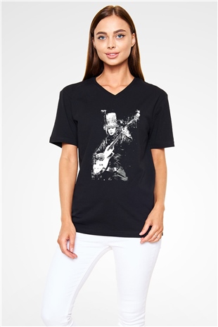 Buckethead Baskılı Unisex Siyah V Yaka Tişört - Tshirt