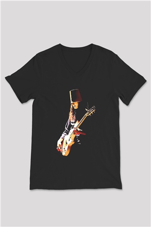 Buckethead Baskılı Unisex Siyah V Yaka Tişört - Tshirt