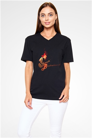 Buckethead Baskılı Unisex Siyah V Yaka Tişört - Tshirt