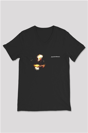 Buckethead Baskılı Unisex Siyah V Yaka Tişört - Tshirt