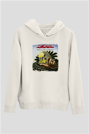 Budgie Baskılı Unisex Beyaz Hoodie