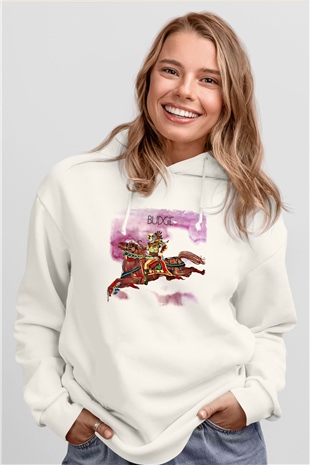Budgie Baskılı Unisex Beyaz Hoodie