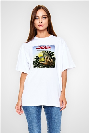 Budgie Baskılı Unisex Beyaz Oversize Tişört