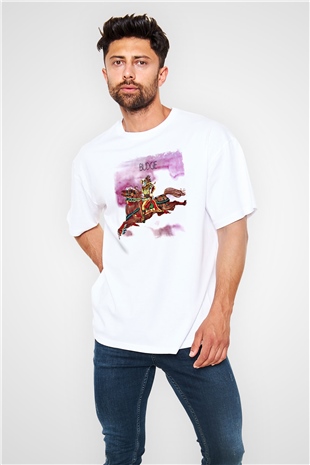 Budgie Baskılı Unisex Beyaz Oversize Tişört