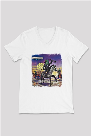 Budgie Baskılı Unisex Beyaz V Yaka Tişört