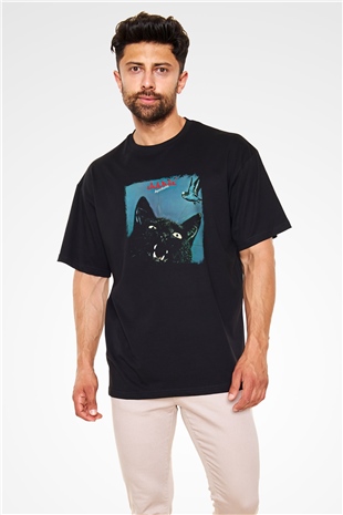 Budgie Baskılı Unisex Siyah Oversize Tişört