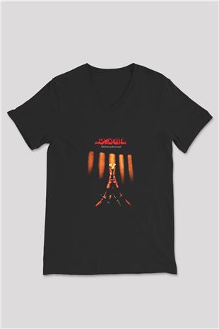 Budgie Baskılı Unisex Siyah V Yaka Tişört