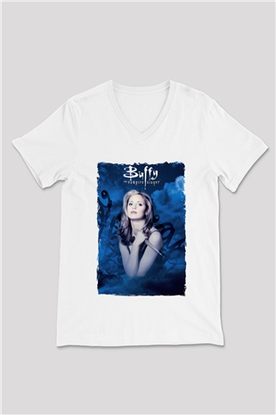 Buffy the Vampire Slayer Beyaz Unisex V Yaka Tişört