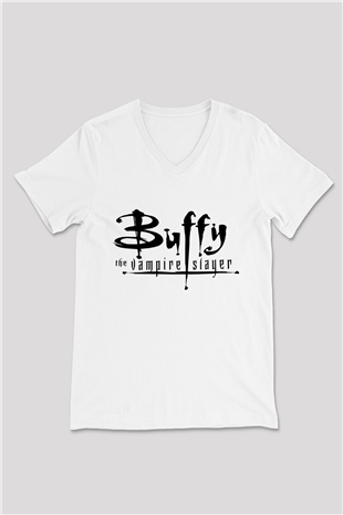 Buffy the Vampire Slayer Beyaz Unisex V Yaka Tişört T-Shirt