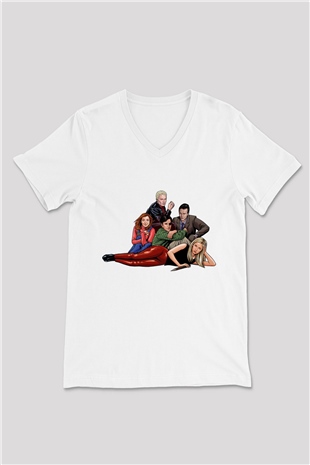 Buffy the Vampire Slayer Beyaz Unisex V Yaka Tişört T-Shirt