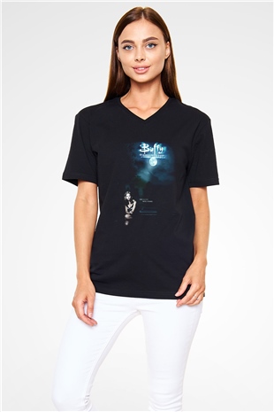 Buffy the Vampire Slayer Siyah Unisex V Yaka Tişört T-Shirt