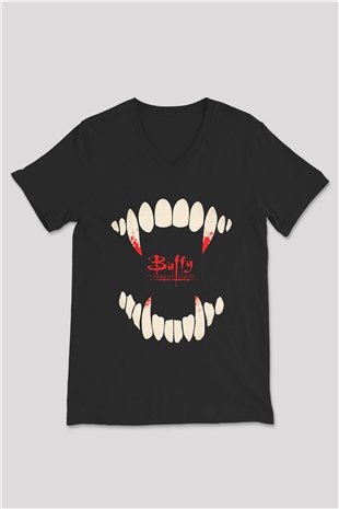 Buffy the Vampire Slayer Siyah Unisex V Yaka Tişört