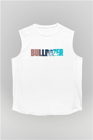 Buldozer operatörü Beyaz Unisex Kolsuz Tişört