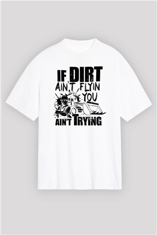 Buldozer operatörü Beyaz Oversize Tişört Oversize T-shirt - TişörtFabrikası