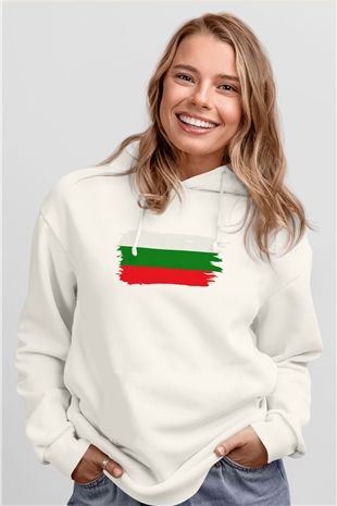 Bulgaristan Beyaz Unisex Kapşonlu Sweatshirt