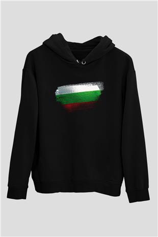 Bulgaristan - Bulgaria Bayrağı Baskılı Unisex Siyah Hoodie