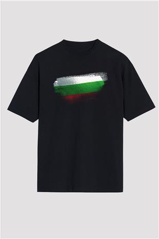 Bulgaristan - Bulgaria Bayrağı Baskılı Unisex Siyah Oversize Tişört