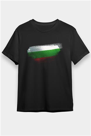 Bulgaristan - Bulgaria Bayrağı Baskılı Unisex Siyah Tişört