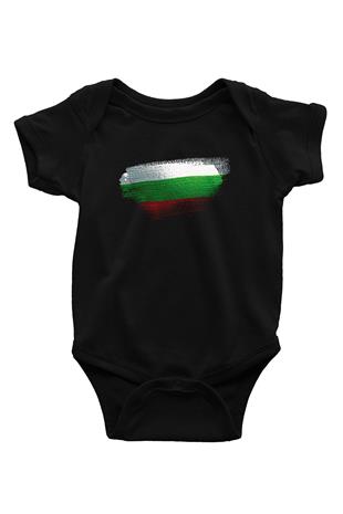 Bulgaristan - Bulgaria Bayrağı Baskılı Unisex Siyah Bebek Body - Zıbın