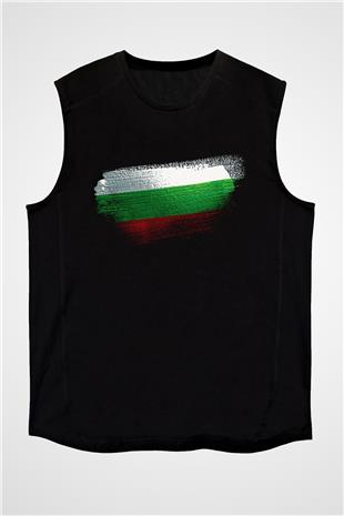 Bulgaristan - Bulgaria Bayrağı Baskılı Unisex Siyah Kolsuz Tişört