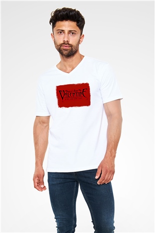Bullet for My Valentine Baskılı Unisex Beyaz V Yaka Tişört