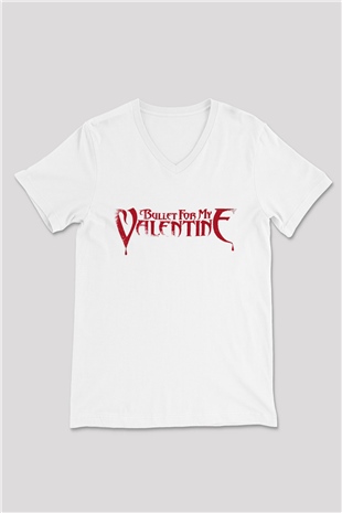 Bullet for My Valentine Beyaz Unisex V Yaka Tişört T-Shirt