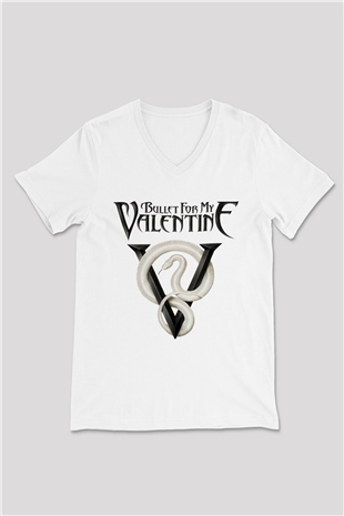 Bullet for My Valentine Beyaz Unisex V Yaka Tişört T-Shirt