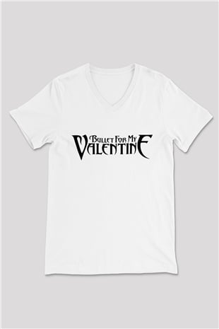 Bullet for My Valentine Beyaz Unisex V Yaka Tişört T-Shirt