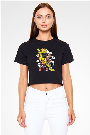 Bumble Bee Holiday Baskılı Siyah Kadın Crop Top Tişört