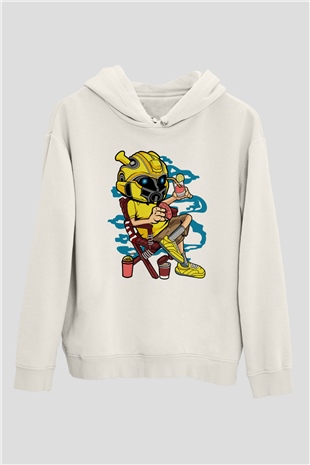 Bumble Bee Holiday Baskılı Unisex Beyaz Hoodie