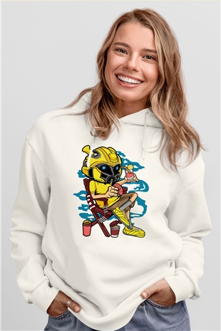Bumble Bee Holiday Baskılı Unisex Beyaz Hoodie