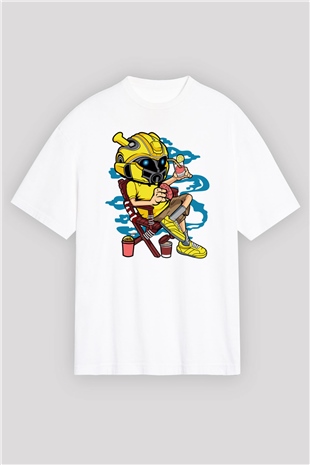 Bumble Bee Holiday Baskılı Unisex Beyaz Oversize Tişört