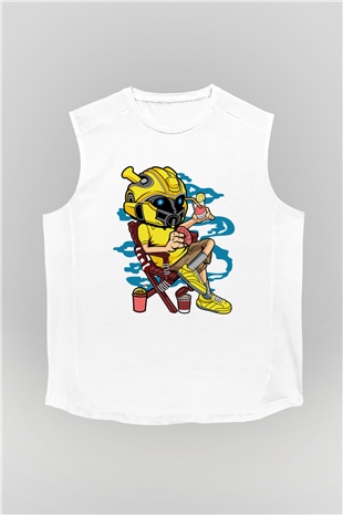 Bumble Bee Holiday Baskılı Unisex Beyaz Kolsuz Tişört