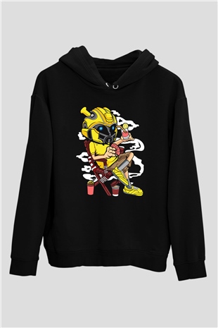 Bumble Bee Holiday Baskılı Unisex Siyah Hoodie
