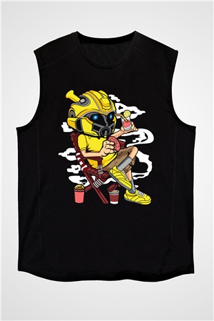 Bumble Bee Holiday Baskılı Unisex Siyah Kolsuz Tişört