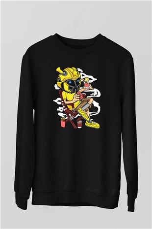 Bumble Bee Holiday Baskılı Unisex Siyah Sweatshirt