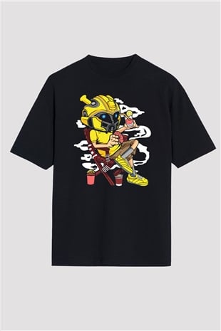 Bumble Bee Holiday Baskılı Unisex Siyah Oversize Tişört