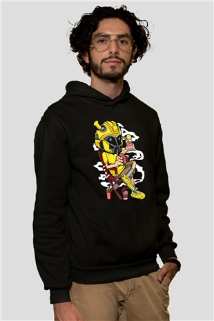 Bumble Bee Holiday Baskılı Unisex Siyah Hoodie