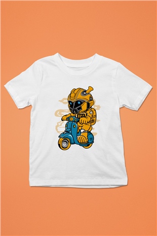 Bumble Bee Scooter Baskılı Unisex Beyaz Çocuk Tişört