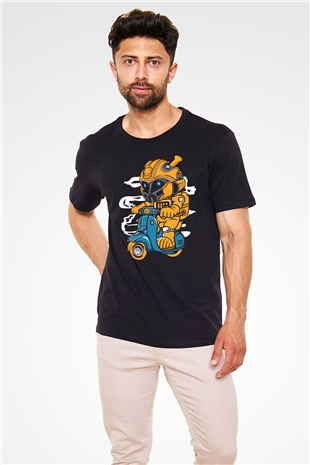 Bumble Bee Scooter Baskılı Unisex Siyah Tişört