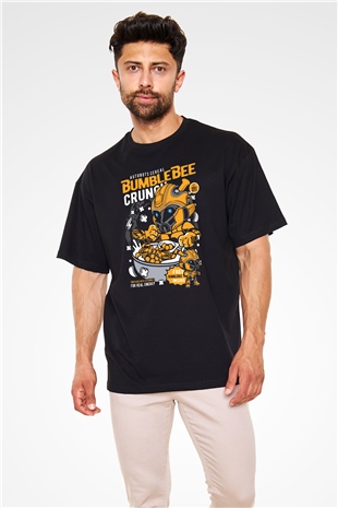 Bumblebee Crunch Baskılı Unisex Siyah Oversize Tişört