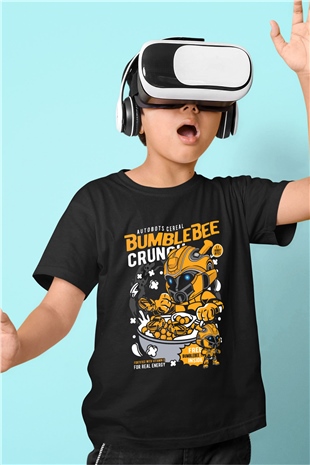 Bumblebee Crunch Baskılı Unisex Siyah Çocuk Tişört