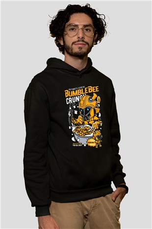Bumblebee Crunch Baskılı Unisex Siyah Hoodie