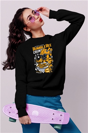 Bumblebee Crunch Baskılı Unisex Siyah Sweatshirt