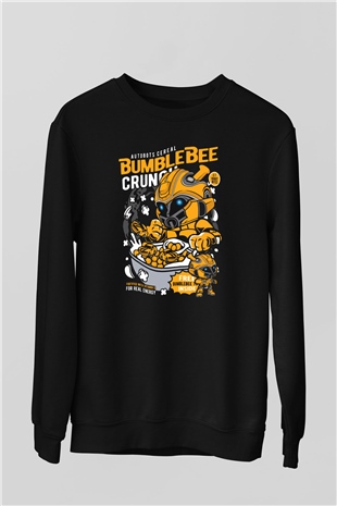 Bumblebee Crunch Baskılı Unisex Siyah Sweatshirt